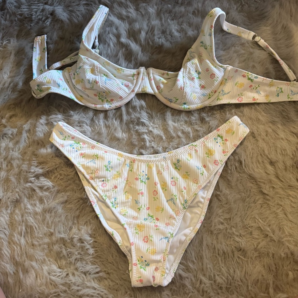 PacSun Eco Floral Nessa Ribbed Bralette Top & Scoop High Cut Bottom Bikini Set - Picture 13 of 16